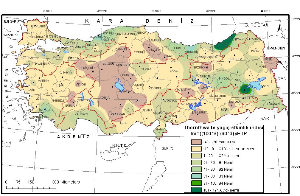 2.4.1. Türkiye iklim sınıflandırması Türkiye nin iklim sınıflandırmasında Thornthwaite metodu kullanılmıştır. Bu metot, yağış-buharlaşma ve sıcaklık-buharlaşma arasındaki ilişkilere dayanır.