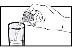 3. Suyu doz kabından, küçük bir su bardağına dökün (en fazla 100 ml boyunda).