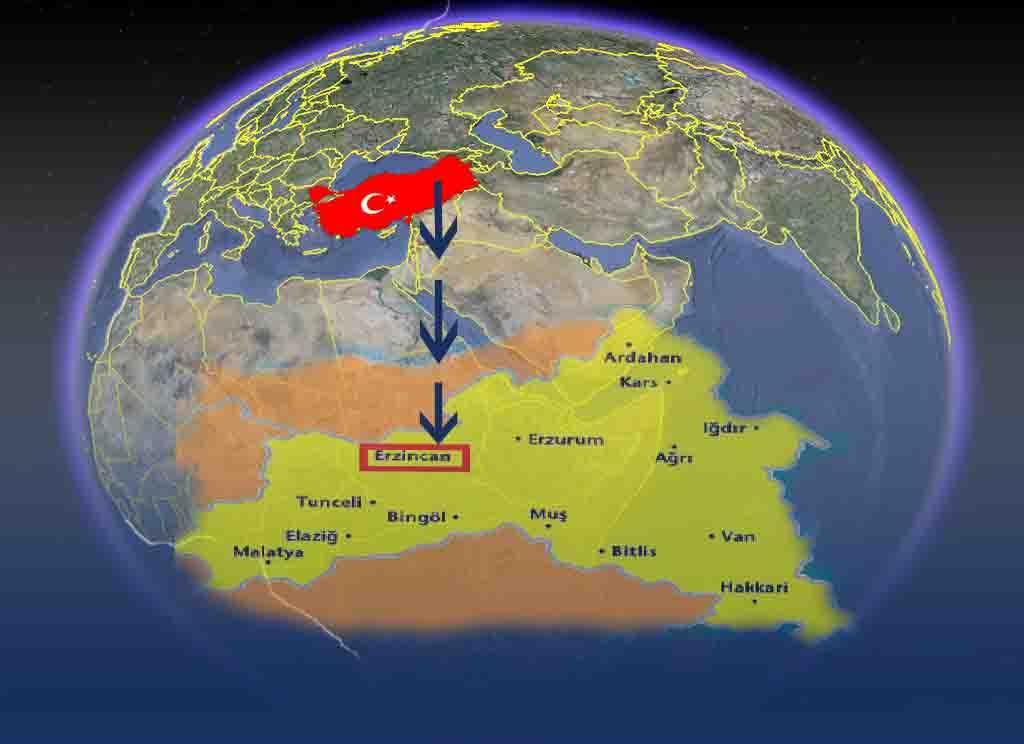 Şekil 1. Erzincan İli nin coğrafi konumu Doğu Anadolu Bölgesi içerisinde Erzincan İli, mikroklima özelliği ile tarım ürünlerinin miktar ve çeşitliliği bakımından öne çıkmaktadır.