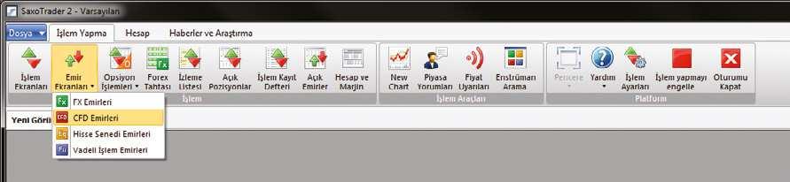 SAXOTRADER PLATFORMUNDA CFD İŞLEMLERİ DEMO GERÇEK 14. 3 lü emir vermek için İşlem Yapma > Emir Ekranları > CFD Emirleri sekmesini seçin.