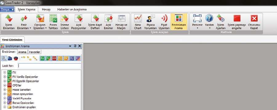 İşlem yapacağınız mevcut CFD ürünlerini görüntülemek için İşlem yapma > Enstrüman Arama yı