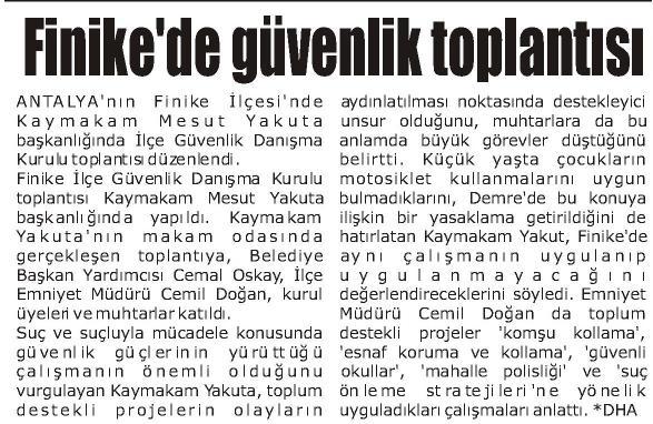 TOROS GAZETESİ Tarih : 29.