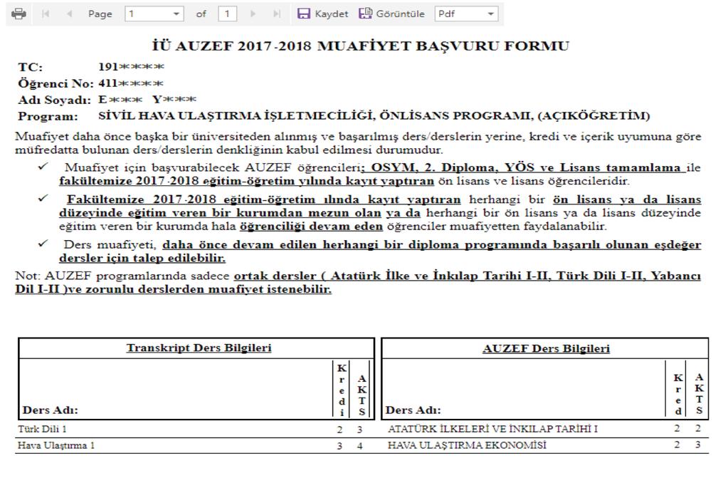 aldığınız formunuzu inceleyip