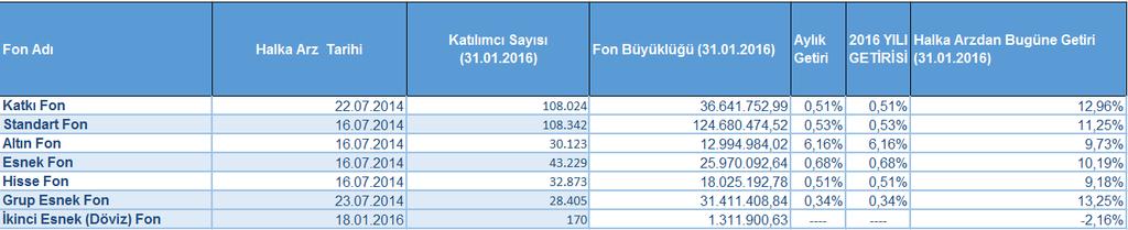 01.2016 tarihleri arasındaki fon fiyat değişimini ifade etmektedir.