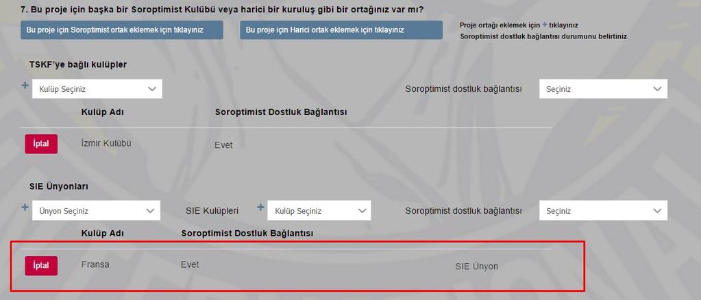 Görselde belirtilen alan üzerine gelip bir kere tıkladıktan sonra projenize Soroptimist ortak olarak eklemiģ olduğunuz SIE