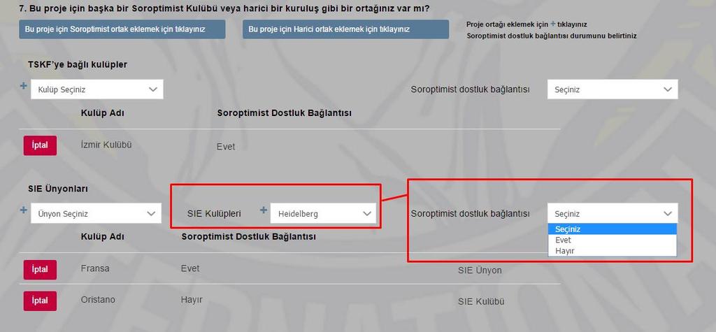 Belirtilen ok iģaretine tıkladığınızda eklediğiniz yeni SIE Kulübünün dostluk bağlantısı olup