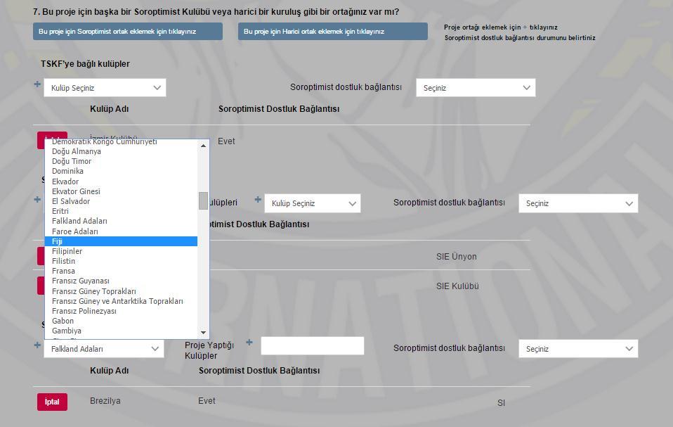 Listeden istediğiniz yeni SI(SIE dıģı) ortak ülkeyi bulduktan sonra; bu SI(SIE