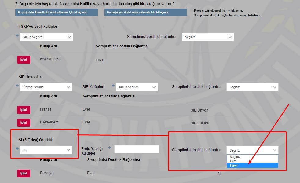 Seçtiğiniz yeni SI(SIE dıģı )ortaklık ülkesine uygun olan bilginin