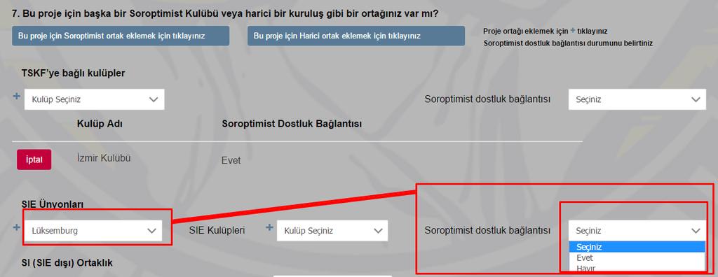 Belirtilen ok iģaretine tıkladığınızda eklediğiniz SIE Ünyon ülkesinin dostluk bağlantısı olup