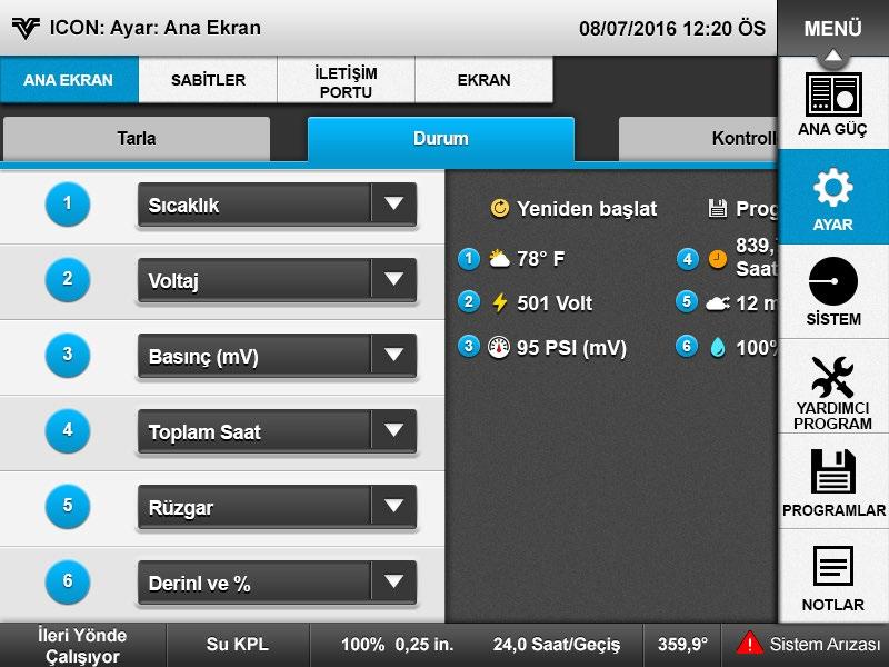 Kontrol Paneli Ayarı Ana Ekran Ayarı (Devamı) Durumlar 2.