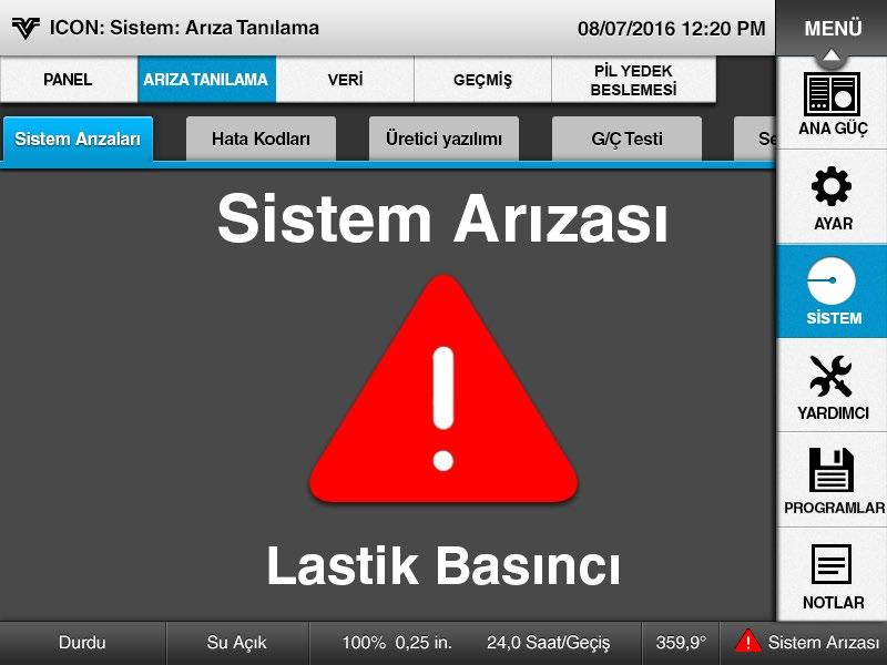 Arıza Tanılama Arıza tanılama bölümü, kontrol paneline dahil edilmiş arıza tanılama özelliklerinin kullanılmasına dair bir genel bakış sağlar.