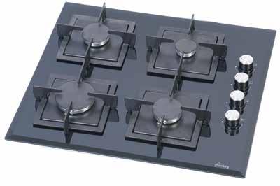 ANKASTRE CAM OCAKLAR BUILT - IN GLASS HOBS FCO-1315 4 Gözü Gazlı, Düğmeden Ateşlemeli, Emaye Izgara Emaye Bek Kapakları, Havuzlu Sistem, NG/LPG Dönüşümlü, Temperli Cam Gövde, Yandan Düğmeli 1x Büyük