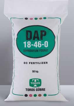 18.46.0 DAP (DİAMONYUM FOSFAT) DAP (Diamonyum Fosfat) içeriğinde %18 azot (N) ve fosfor pentaoksit (P 2 ) olarak %46 fosfor bulunduran iki besinli bir gübredir.
