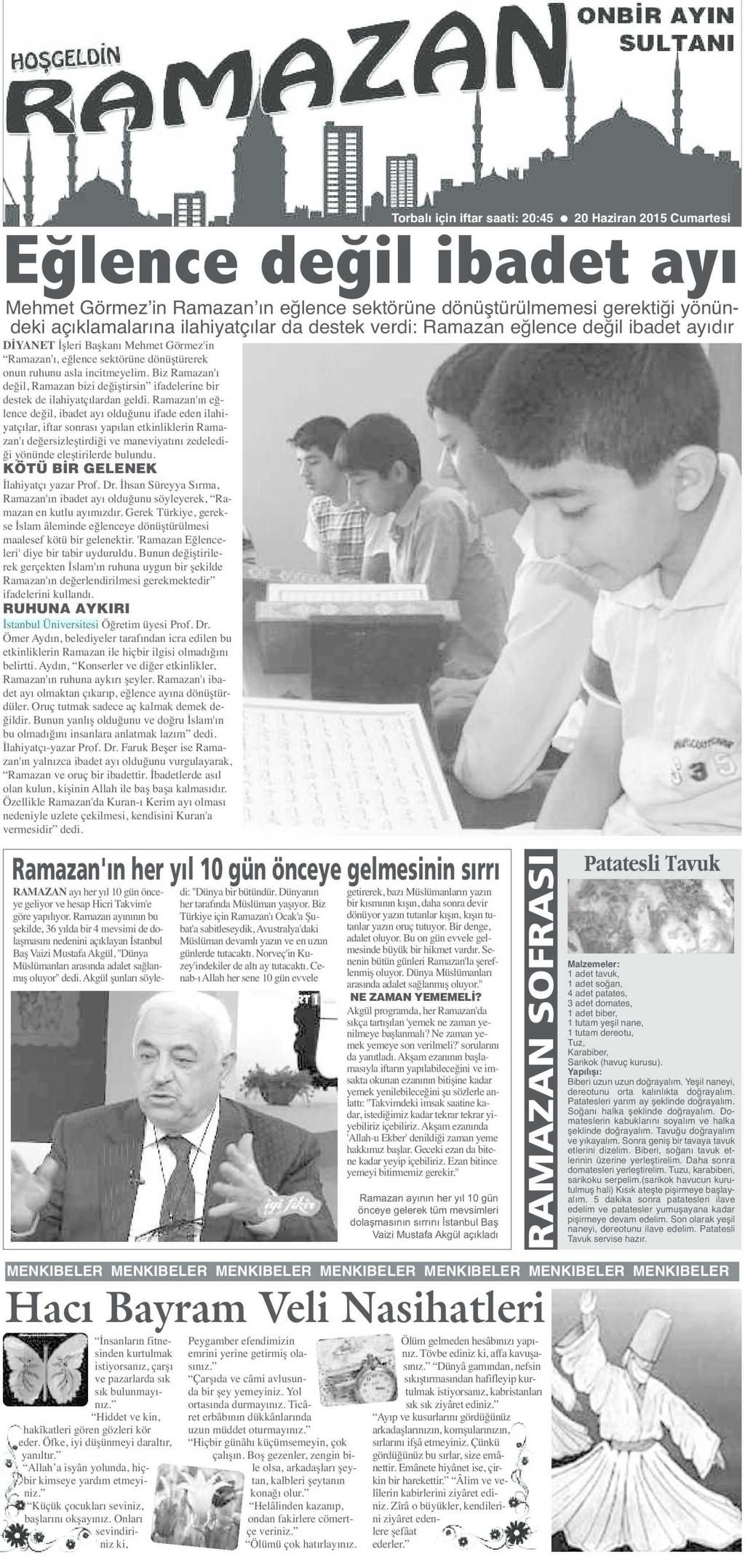 RAMAZAN EGLENCE DEGIL IBADET AYI Yayın Adı : Büyük Torbalı Gazetesi