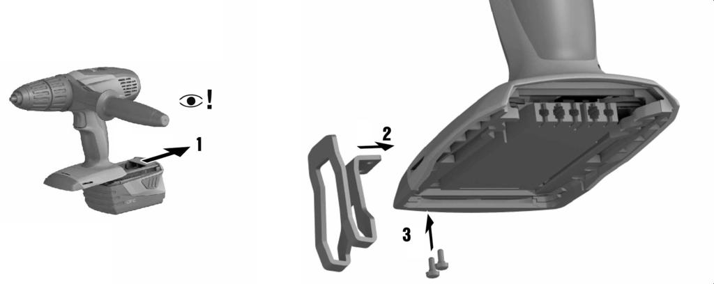 5.1.4 Ek aletin yerleştirilmesi 1. Sağa/sola dönüş değiştirme şalterini orta konuma getiriniz veya aküyü aletten ayırınız. 2. Ek aletin giriş ucunun temiz olup olmadığını kontrol ediniz.