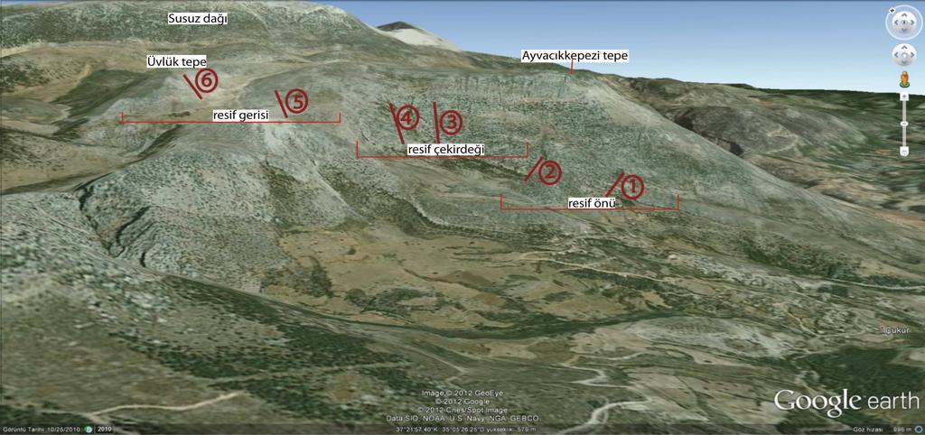 Fatma TARAF, Muhsin EREN, Kemal GÜRBÜZ Şekil 4. Adana Baseni, Ayvacıkkepezi ve Üvlük tepeleri civarından alınan ölçülü kesit yerleri. Figure 4.