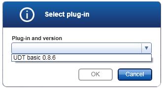 4. Select plug-in diyaloğu açılır. 5. Plug-in and version aşağı açılır listesinden UDT basic girdisini seçin. 6. OK kısmına tıklayın. 7.