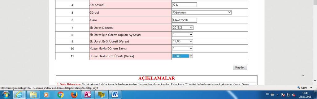 Formda yer alan bilgiler ilgili yazılar ve internet sayfasında yer alan