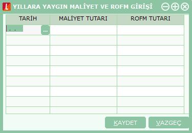 Yıllara Yaygın Maliyet ve ROFM Girişi Son 5 hesap dönemi (mali yıl) içerisinde aktife giren Sabit Kıymetler üzerinde bulunan Reel Olmayan Finansman Maliyetlerinin (kur farkı, vade farkı, kredi faizi