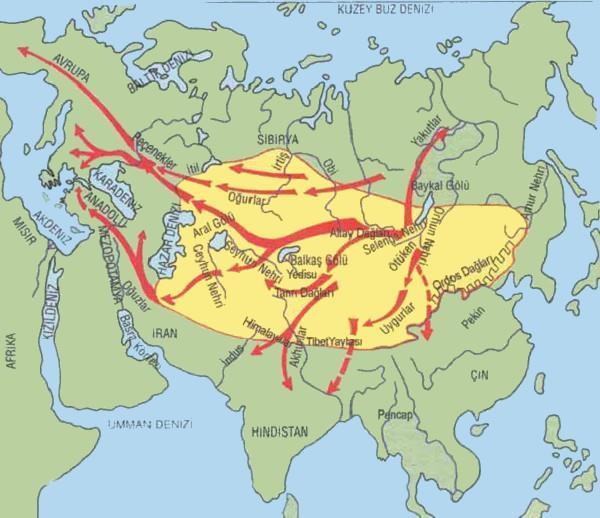 Orta Asya Türk Göçleri Türklerin Ana Yurt Orta Asya dan ilk göçleri MÖ. XVI.yy da başlar. M.Ö. XII.yy ve M.S. IV-IX.yy lar arasında yoğun halde görülür.