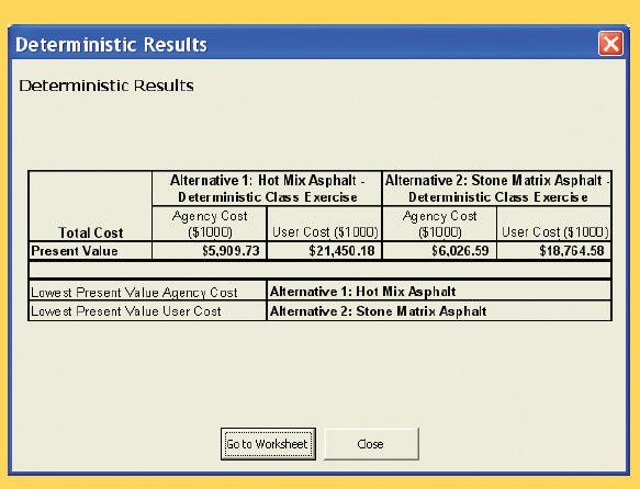 Ek 2.6.1 Deterministik sonuçlar Deterministik sonuçlar formu (Şekil Ek 2.21), deterministik, şimdiki değerleri, kamu ve kullanıcı maliyeti için hesaplar ve gösterir.