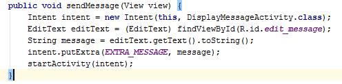 public final static String EXTRA_MESSAGE = "com.mycompany.myfirstapp.message"; Display_TextMessage.java dosyasının oncreate metodunda gelen intent nesnesini ve gönderilen string mesajını alınız.