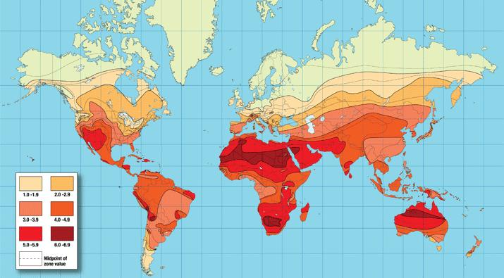 4.2 Dünyada Güneş Enerjisi 5 Yeryüzünde ekvatorun kuzeyinde ve güneyinde 35 derecelik enlemler arasındaki bölge Dünya Güneş Kuşağı olarak adlandırılmaktadır.