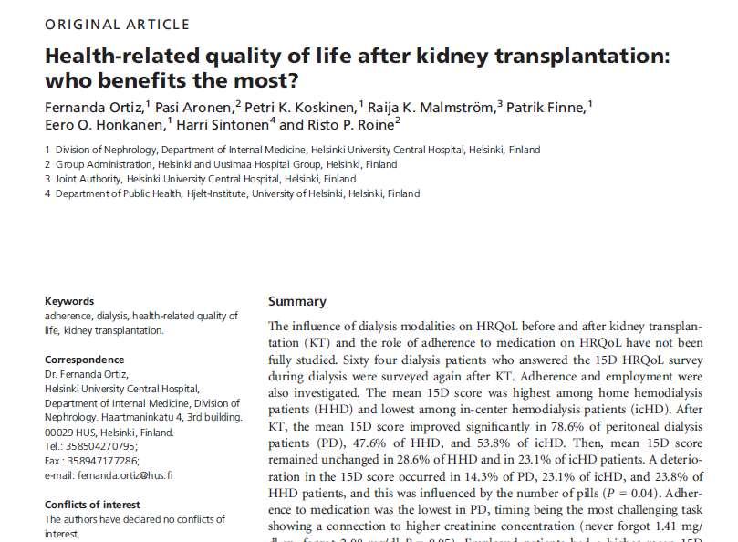 Araştırma sonucunda transplantasyon öncesi evde