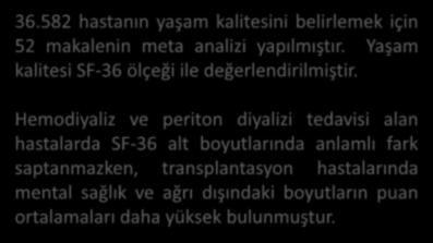 Sonuçta diyaliz tedavisi alan hastaların yaşam kaliteleri transplantasyon