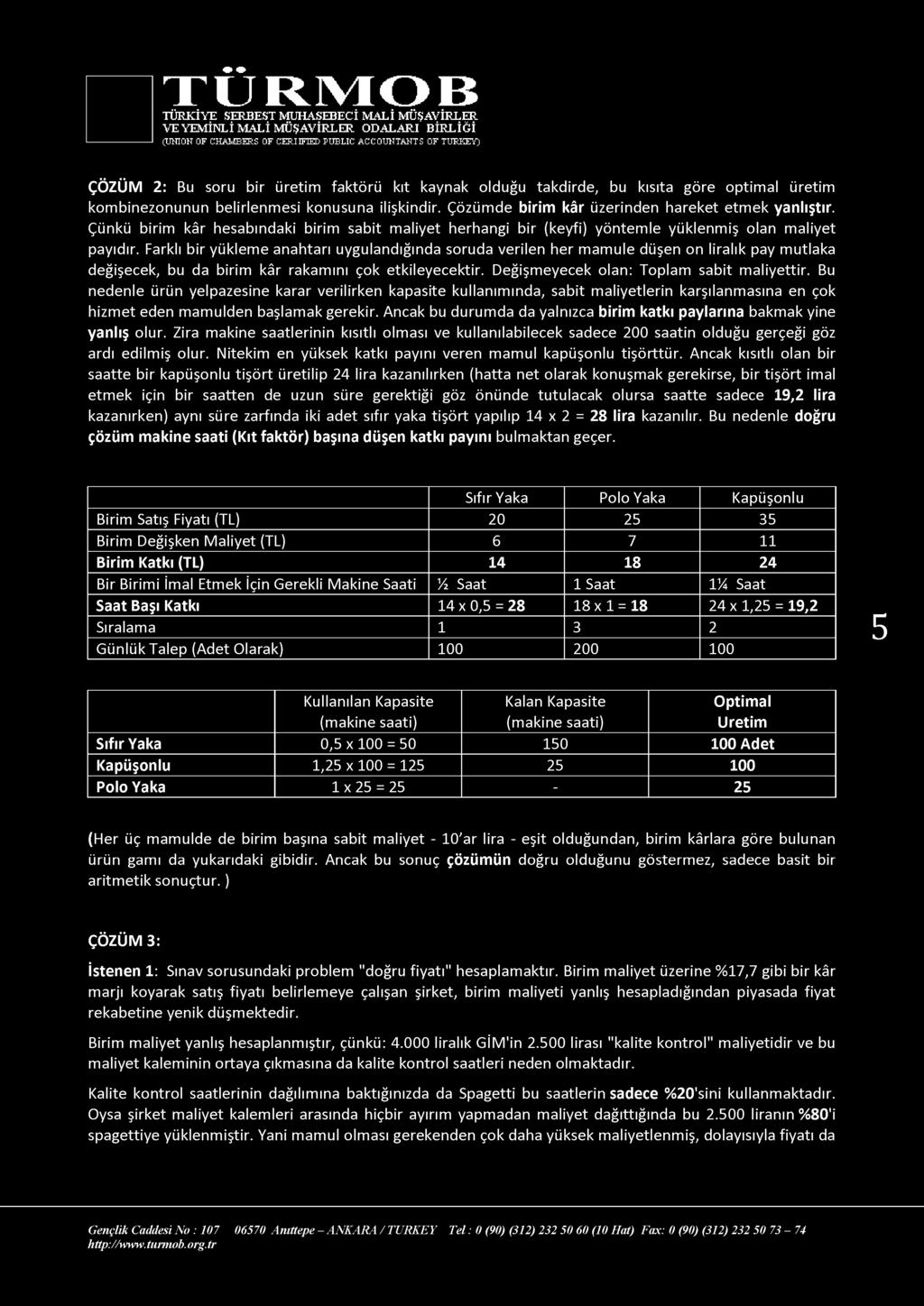 Farklı bir yükleme anahtarı uygulandığında soruda verilen her mamule düşen on liralık pay mutlaka değişecek, bu da birim kâr rakamını çok etkileyecektir. Değişmeyecek olan: Toplam sabit maliyettir.