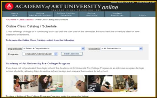 Şekil 4.39: Art Üniversitesi Online Sınıf Program Paneli Kaynak: http://catalog.academyart.edu/coursecatalog.do IV.2.2.5. Webct Webct, British Columbia tarafından ilk versiyonu 1996 geliştirilmiştir.