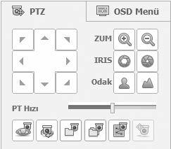 web görüntüleyici Bağlı bir PTZ Kamerayı Denetleme PTZ nin Kontrol Edilmesi PTZ kamerası bağlıysa ekranda < PTZ'yi kontrol edebilirsiniz. > simgesi görünür.
