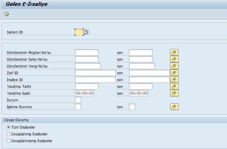 SAP e-irsaliye Çözüm Ekranları Gelen e-irsaliyeler Seçim Ekran Özellikleri Şirket kodu İrsaliye