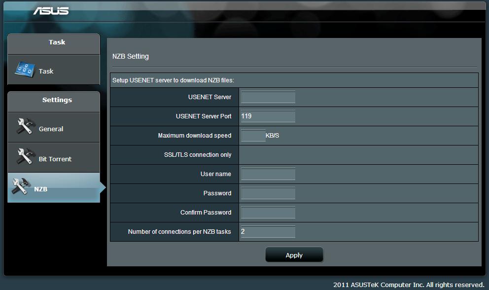 5.4.2 NZB ayarları NZB dosyalarını karşıdan yüklemek için USENET sunucusu ayarlayabilirsiniz.