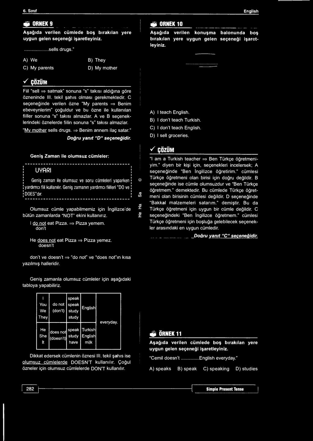 6. Sınıf English # ÖRNEK 9 Aşağıda verilen cümlede boş bırakılan yere.sells drugs." # ORNEK 10 Aşağıda verilen konuşma balonunda boş bırakılan yere A) We C) My parents B) They D) My mother s ÇÖZÜÎV?