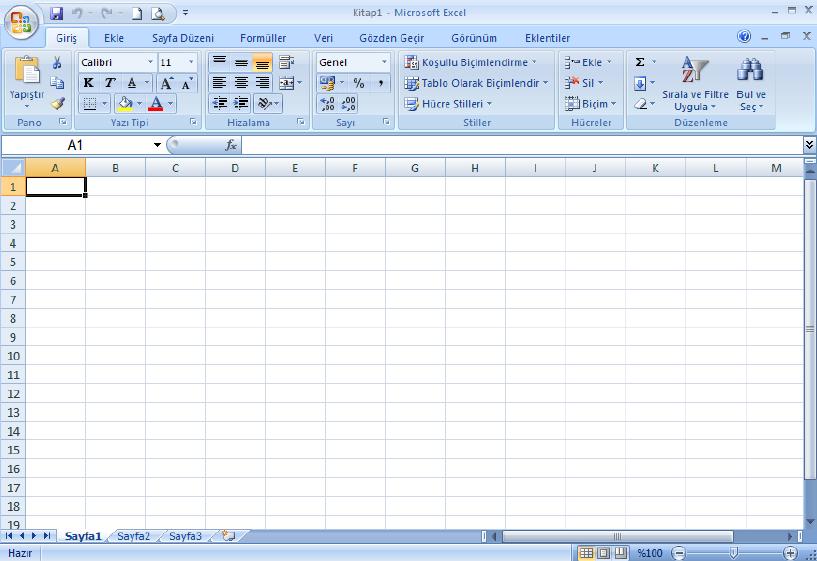 Excel Yeni bir dosya açtığınızda,