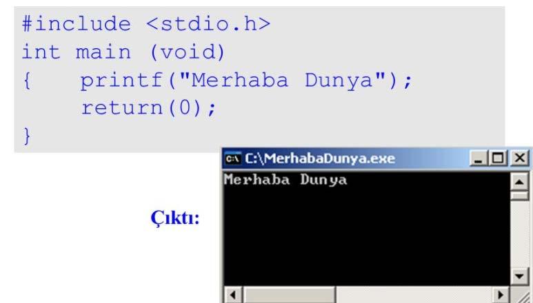 Genel Kavramlar printf( ): ( " " ) ifadeleri içindeki String i ekrana yazar.