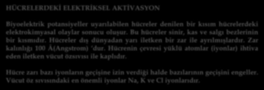 Hücreler dış dünyadan yarı iletken bir zar ile ayrılmışlardır. Zar kalınlığı 100 Â(Angstrom) dur.