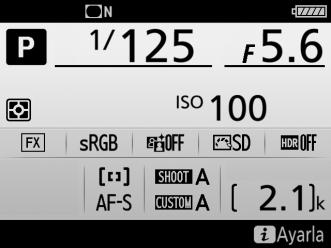 Bilgi Ekranı G düğmesi B ayarlar menüsü Otomatik (AUTO) seçilirse, bilgi ekranındaki yazı rengi arka planla kontrastı