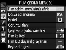 1 Film Çekimi Menüsü: Film Çekim Seçenekleri Film çekimi menüsünü görüntülemek için, G düğmesine basın ve 1 (film çekimi menüsü) sekmesini seçin.