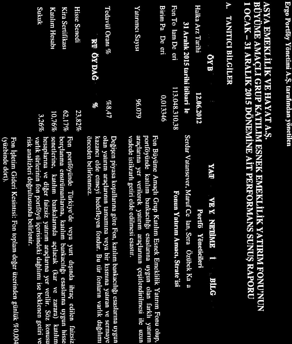1 1 OCAK-31 ARALIK 2015 DÖNEMİNE AİT PERFORMANS SUNUŞ RAPORU u *. önceden helirlenmez. Kıra Sertifikası 62,17% borçlanma ensırumanlarına, katılım hankacılıgı esaslarına uygun hısse.