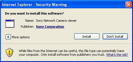 Internet Explorer- Security Warning mesajı görünürse, Install ı tıklayın. ActiveX Control ün kurulumu başlar.