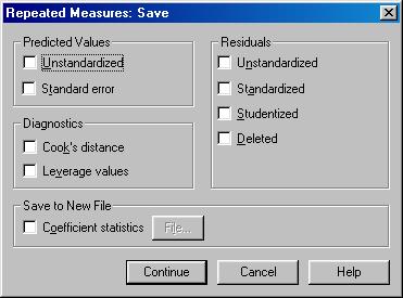 8 Şekil 3.11. Repeated measures: save diyalog kutusu Şekil 3.7 de Options butonuna tıklandığında Repeated Measures:Options diyalog kutusu açılır.