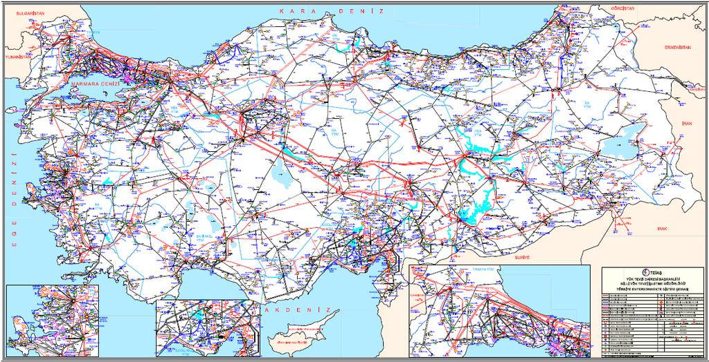 6 Elektrik Ġletim Sisteminde 400 kv, 220 kv, 154 kv ve 66 kv gerilim seviyeleri bulunmaktadır. Çizelge 2.1 de gerilim seviyelerine göre iletim hattı uzunlukları verilmektedir.