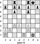 Örnek 57- Oyun sonunda aletleri daha işlek olan tarafın üstünlüğünü gösteren bu örnek 1913 Havana Ustalar Turnuvası'nda oynanan Capablanca-Kupchik oyunundan alınmıştır.