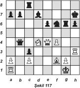 kazanılmış bir durum elde ettiği söylenemez. Fakat siyahın durumu daha iyidir, çünkü bir fazla piyonu olduktan başka beyazın e5 piyonunu da tehdit etmektedir ki bu da savunulmak zorundadır.