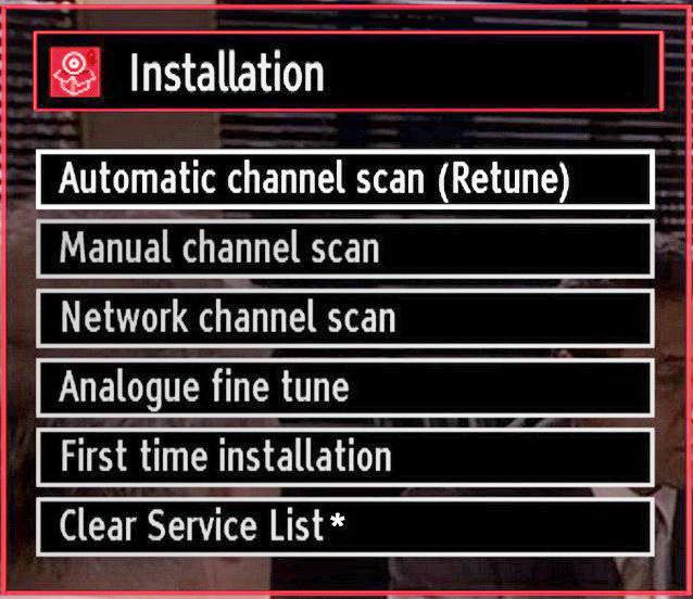 Digital Aerial Manual Search Select Automatic Channel Scan (Retune) by using / button and press OK button. Automatic Channel Scan (Retune) options will be displayed.