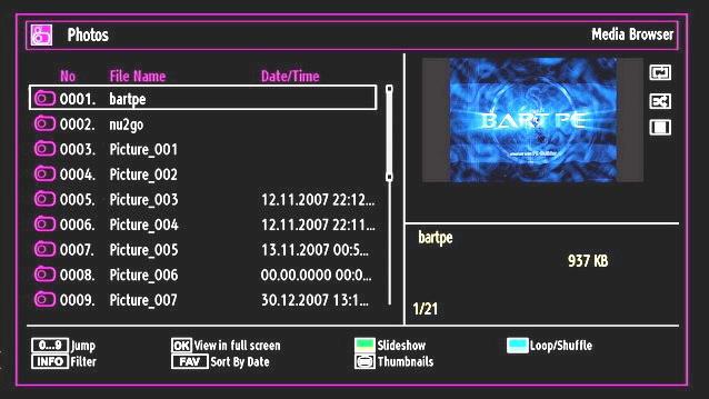 You can follow the disabled functions with the change of the icons. RETURN: Back to file list. INFO: Displays help screen.