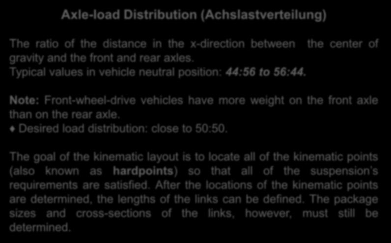 Yük Dağılımı Axle-load Distribution (Achslastverteilung) The ratio of the distance in the x-direction between the center of gravity and the front and rear axles.