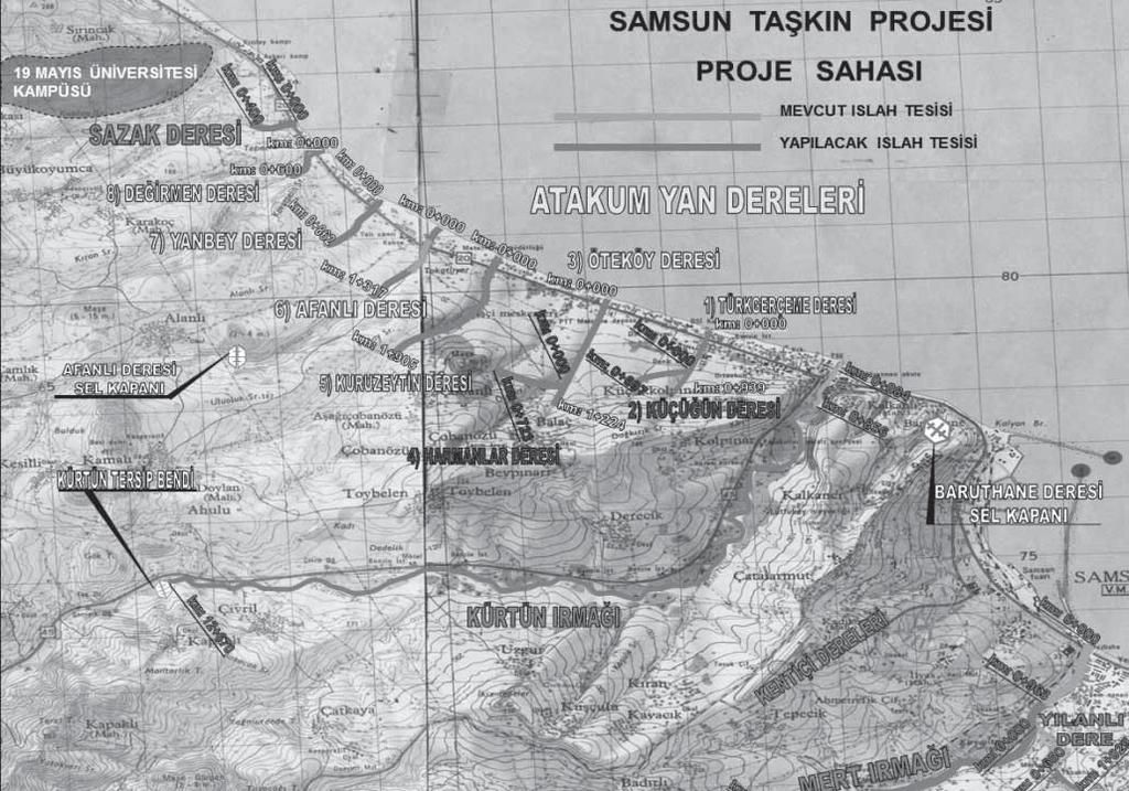 Takn ve Heyelan Sempozyumu / 24-26 Ekim 2013, Trabzon - 557 - ekil 1. Samsun ilinden geçen dereler 2. SAMSUN L TAKINLARI Bölge de ilk ölçümler DS tarafndan 1960 yllarnda balamtr.